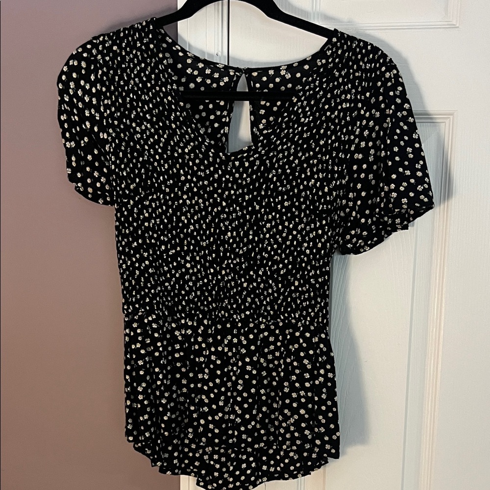 Japna Black Ditsy Floral Short Sleeve Peplum Top